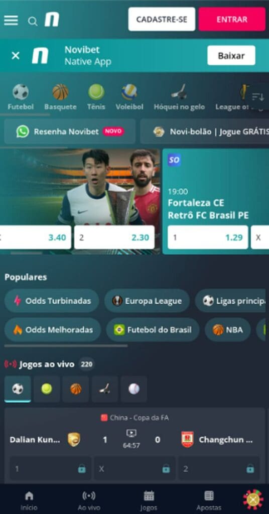 Tela principal do site para se cadastrar com o código promocional Novibet.