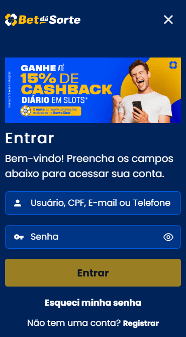 Bet dá Sorte pagina de Login