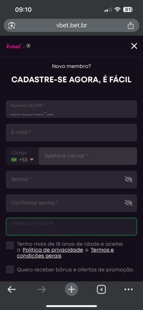 Como se cadastrar na VBET