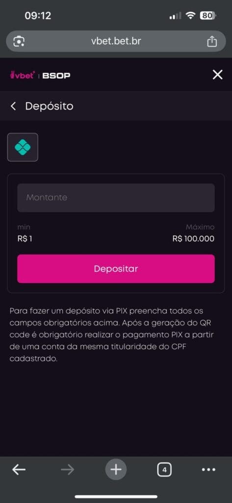 Como efetuar depósito na VBET