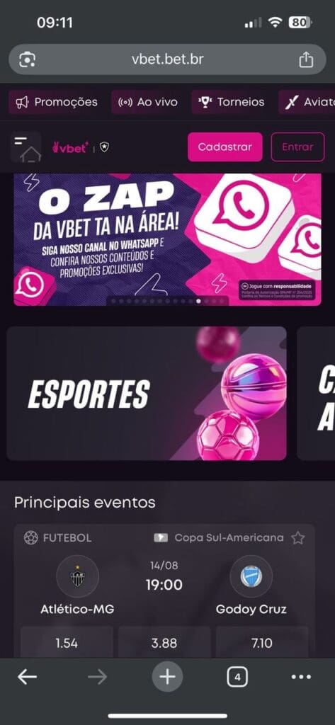 Página inicial VBET