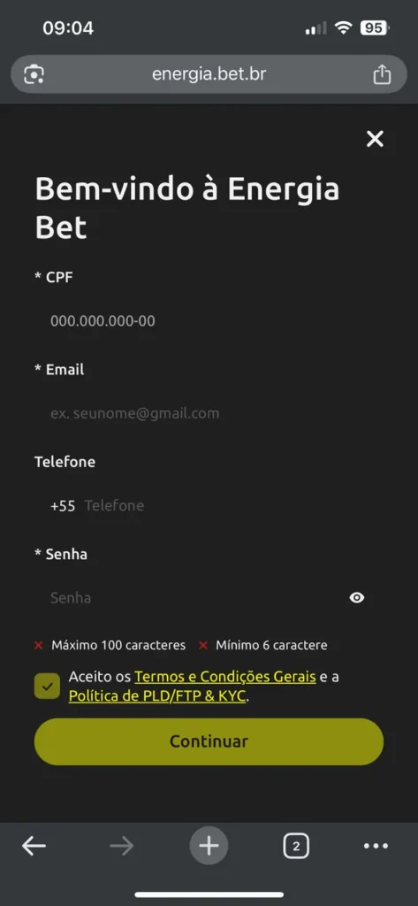 EnergiaBet cadastro